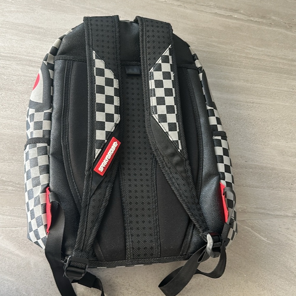 Sprayground Black and Gray Checkered Backpack with Red Accents - Picture 3 of 4